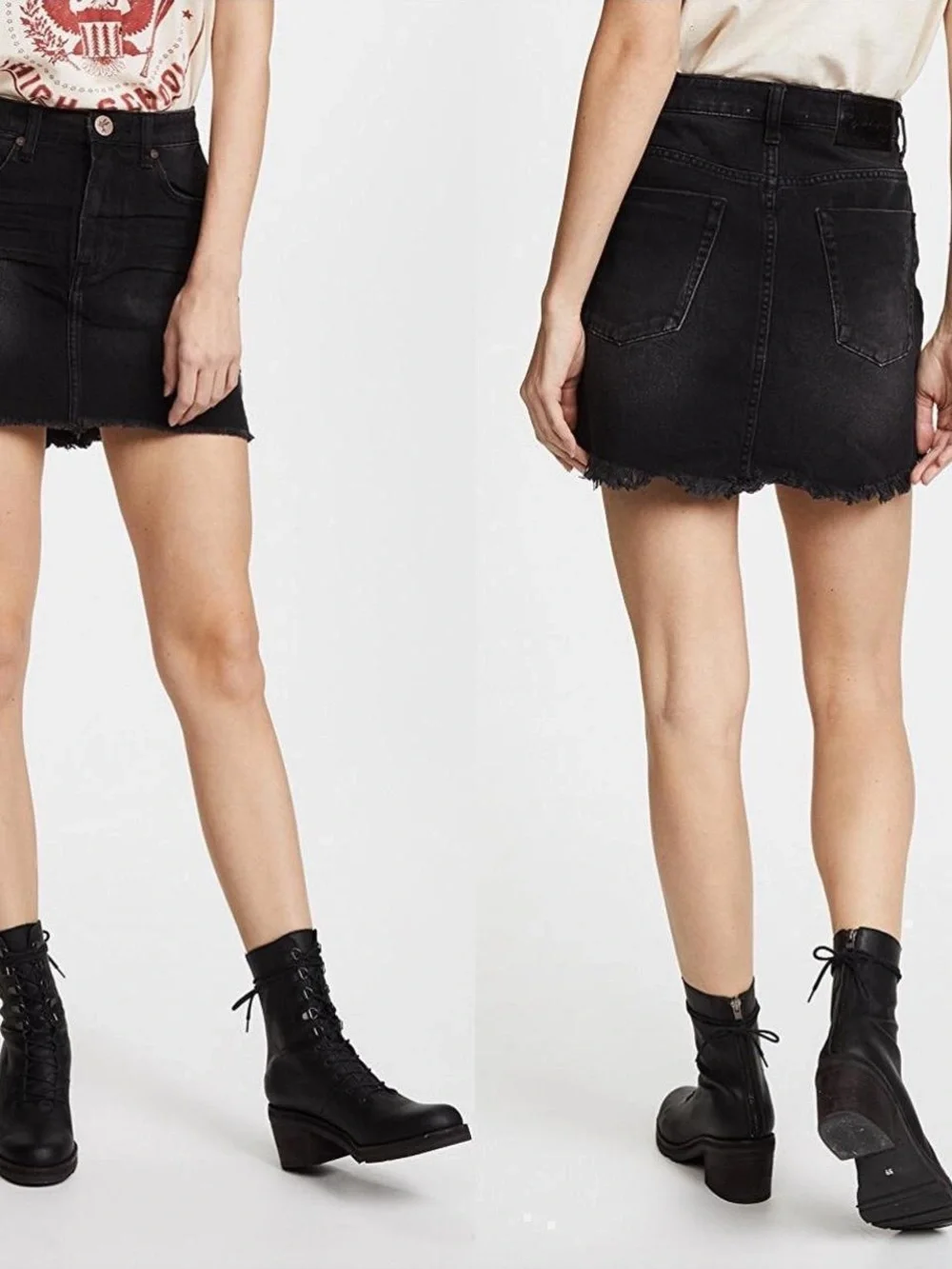 One Teaspoon Black Raw Hem Denim Mini Skirt black swan